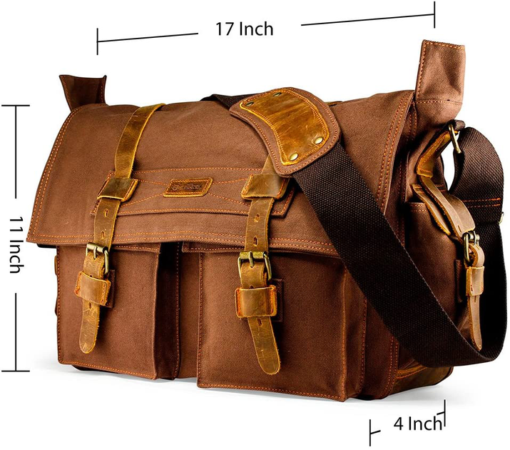 Gearonic Men's Vintage Canvas and Leather Satchel School Military Shoulder Bag Messenger