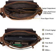 Vintage Leather Business Messenger Bag 15 inch Laptop Briefcase Crossbody Bags