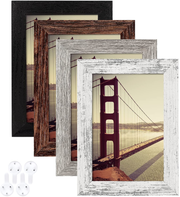 BAIJIALI 11x14 Picture Frame Rustic Brown Wood Pattern Set of 4 with Tempered Glass,Display Pictures 8x10 with Mat or 11x14 Without Mat, Horizontal and Vertical Formats for Wall