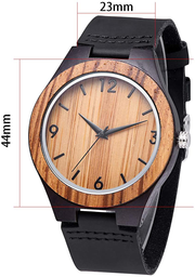Unisex Wooden Watch for Men and Women Analog Quartz Lightweight Handmade Casual Watches with Cowhide Leather Strap