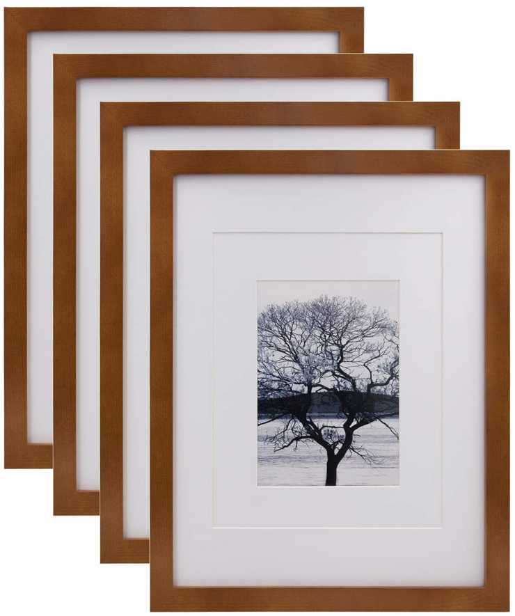 Egofine 8x10 Picture Frames 4 Pack, for Pictures 4x6 or 5x7 with Mat Made of Solid Wood for Table Top Display and Wall Mounting Photo Frames, Light Brown