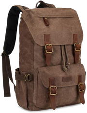 Kattee Men's Canvas Leather Hiking Backpack Travel Rucksack School Bag