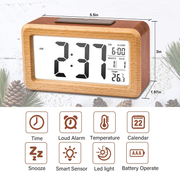 OURISE Wooden Large LED Digital Alarm Clock, Smart Sensor Night Light with Snooze, Date, Temperature, 12/24Hr Switchable,Easy to Use,Solid Wood Shell, for Bedrooms and Travel,Battery Operated