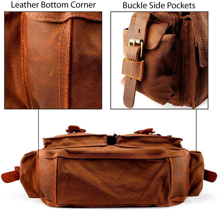 GEARONIC Mens Canvas Leather Messenger Bag for 14" 15" 17" Laptop Vintage Shoulder Crossbody