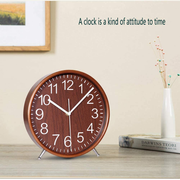 KAMEISHI 8 Inch Wood Table Clocks Battery Operated For Living room Bedroom Bedside Kitchen Round Decor Table Clock Silent Non Ticking Quiet Sweep Second Hand Quartz Large Numerals KSZ822 Brown
