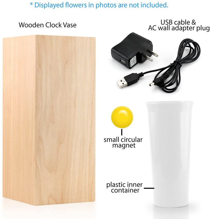 Oct17 Wooden Alarm Clock, Magnetic Wood Alarm Clock Voice Control Electric Smart LED Travel Digital Desk Clock Modern Vase - Wood with White Light