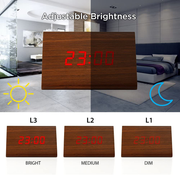 GEARONIC TM Modern Triangle Wood Wooden Alarm Digital Desk Clock Thermometer Classical Timer Calendar Updated 2018 Brighter LED-Brown
