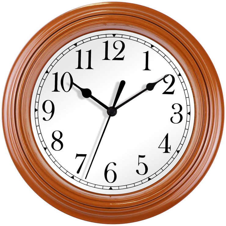 Foxtop Brown Wall Clock Battery Operated 9 Inch Silent Non-Ticking Quartz Small Wall Clock for Kitchen Bedrooms Living Room Home Office School