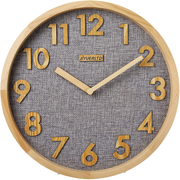 JIYUERLTD 12 inches Silent Non-Ticking Quartz Wall Clock Kitchen Clock,3D Wood Numbers Display,Wood Frame and Linen Face Clock for Home Office Classroom School (Natural Wood+Gray Linen)