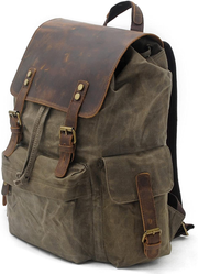 SUVOM Vintage Canvas Genuine Leather Laptop Backpack for Men School Bag 15.6" Water Resistant Travel Rucksack