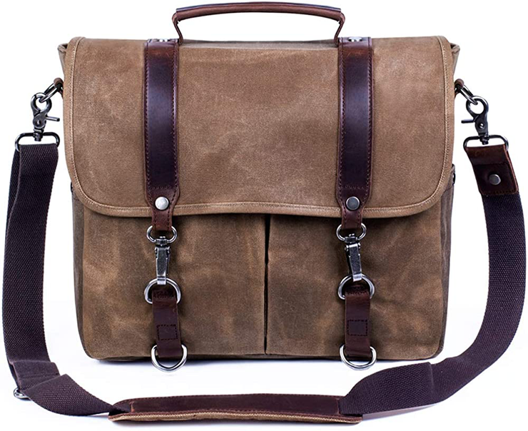 Messenger Bag Waterproof Vintage Genuine Leather Waxed Canvas Bag
