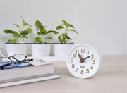 Driini Wooden Desk & Table Analog Clock Made of Genuine Pine (White) - Battery Operated with Precise Silent Sweep Mechanism