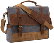 Kattee Leather Canvas Messenger Bag Briefcase Retro Satchel Shoulder Bag for Men