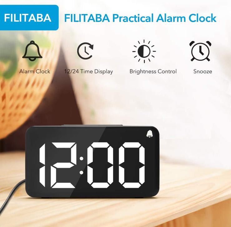Digital Alarm Clock, 6’’ LED Screen Display, Wood Grain, 6 Brightness, Snooze, 12/24H, Easy Digital Clock with Adapter for Kids and Adults, Alarm Clocks for Bedrooms, Office, Desk