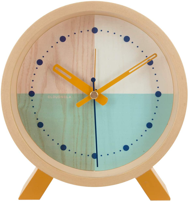 Cloudnola Flor Wood Desk and Alarm Clock Turquoise, 7.1 inch Diameter, Silent Non Ticking, Battery Operated Quartz Movement