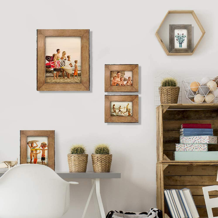 IKEREE 8x10 Picture Frames with Bark Edges, Rustic Wood Photo Frame for  Tabletop or Wall Display, Natural Brown.