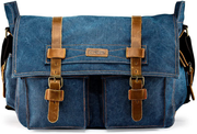 GEARONIC Mens Canvas Leather Messenger Bag for 14" 15" 17" Laptop Vintage Shoulder Crossbody
