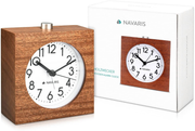Navaris Wood Analog Alarm Clock - Square Battery-Operated Non-Ticking Clock with Snooze Button and Light - Dark Brown