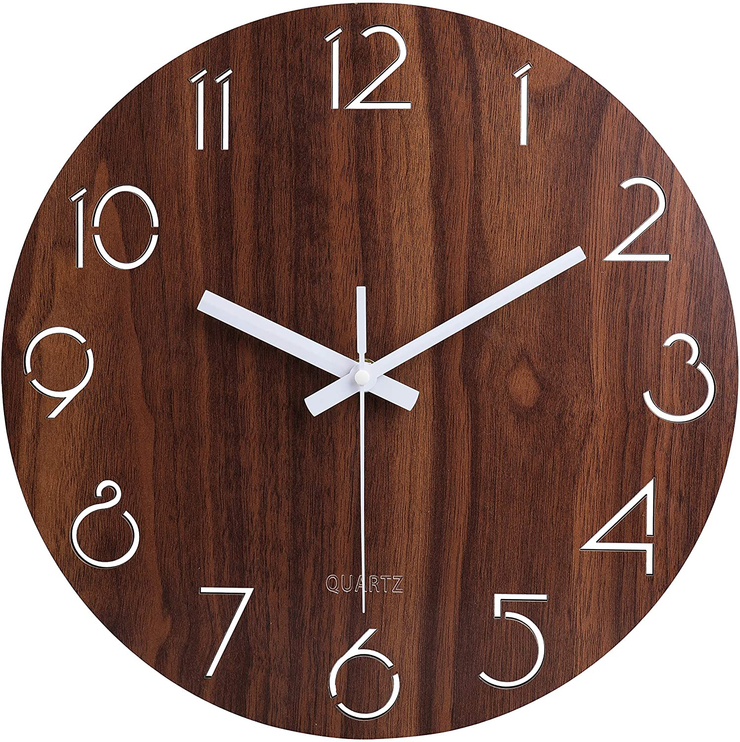 12" Vintage Arabic Numeral Design Rustic Country Tuscan Style Wooden Decorative Round Wall Clock