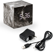 Oct17 Marble Pattern Alarm Clock, Fashion Multi-Function LED Triangle Alarm Clocks Stone Cube with USB Power Supply, Voice Control, Timer, Thermometer - Black