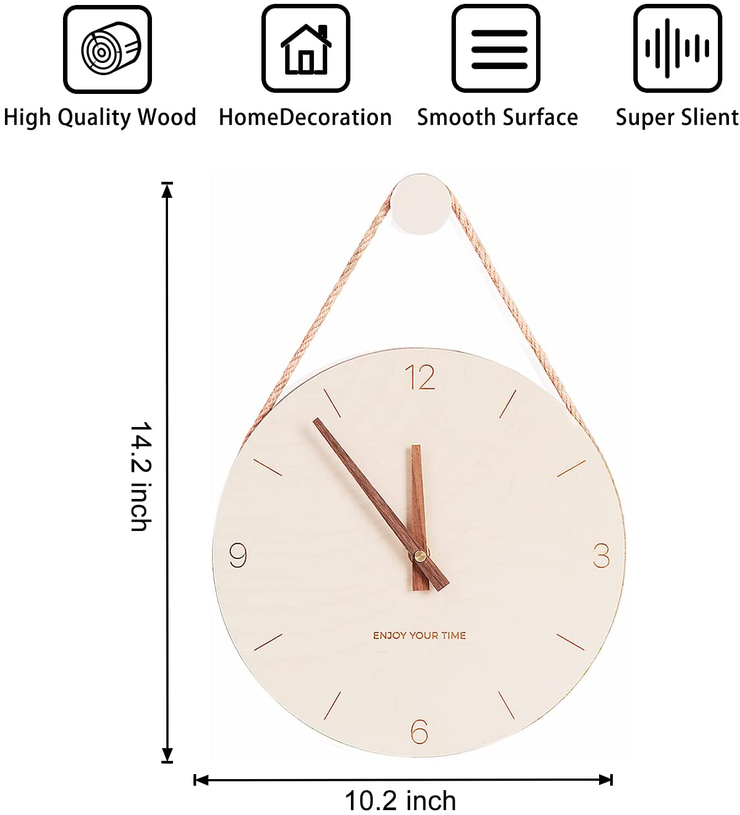 DAWNDEW Wall Clock Wood 10 Inch Silent Wall Clock Decorative Operated Non Ticking Analog Retro Fashion Clock for Living Room/Kitchen/School/Office/Bedroom