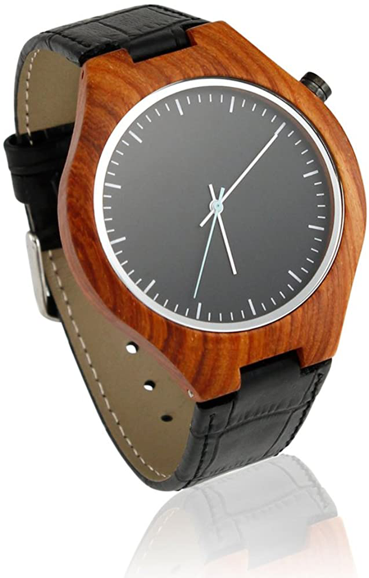 Oct17 Men's Wooden Bamboo Wood Watch Quartz Fashion Luxury Leather Wristwatches Casual Black Band Watches