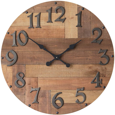 NIKKY HOME Farmhouse Large Wood Wall Clock - 30 Inch Battery Operated Silent Non Ticking Rustic Outdoor Wooden Clock Home Decor for Kitchen, Living Room, Bedroom, Office