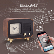 Retro Wooden Alarm Clock with Bluetooth Speaker, Rechargeable & Portable Wireless HQ MP3 Music Player for Smart Phone, Vintage Old Decorative Table Clocks Silent for Home, Bedroom, Nightstand, Office