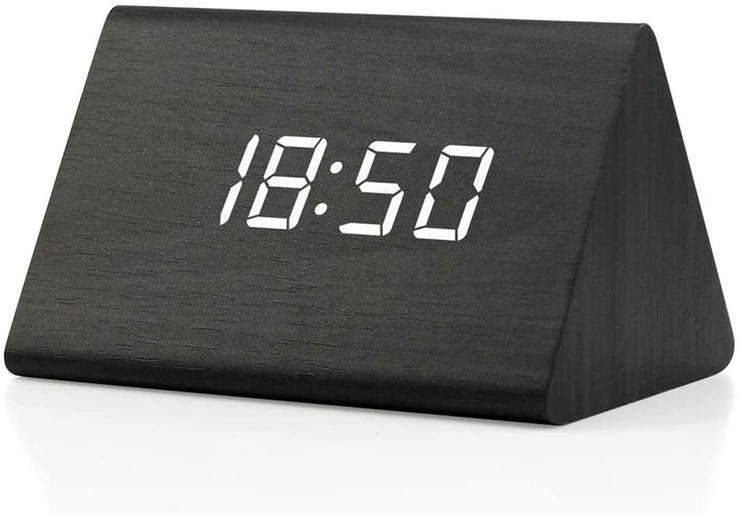 OCT17 Wooden Wood Clock , 2020 New Version LED Alarm Digital Desk Clock Adjustable Brightness, Alarm Time, Displays Time Date Temperature - Bamboo (White Light)