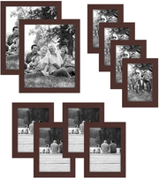 Americanflat 10 Piece Mahogany Gallery Wall Picture Frame Set in Sizes 8x10, 5x7, and 4x6 - Composite Wood with Shatter Resistant Glass - Horizontal and Vertical Formats for Wall and Tabletop