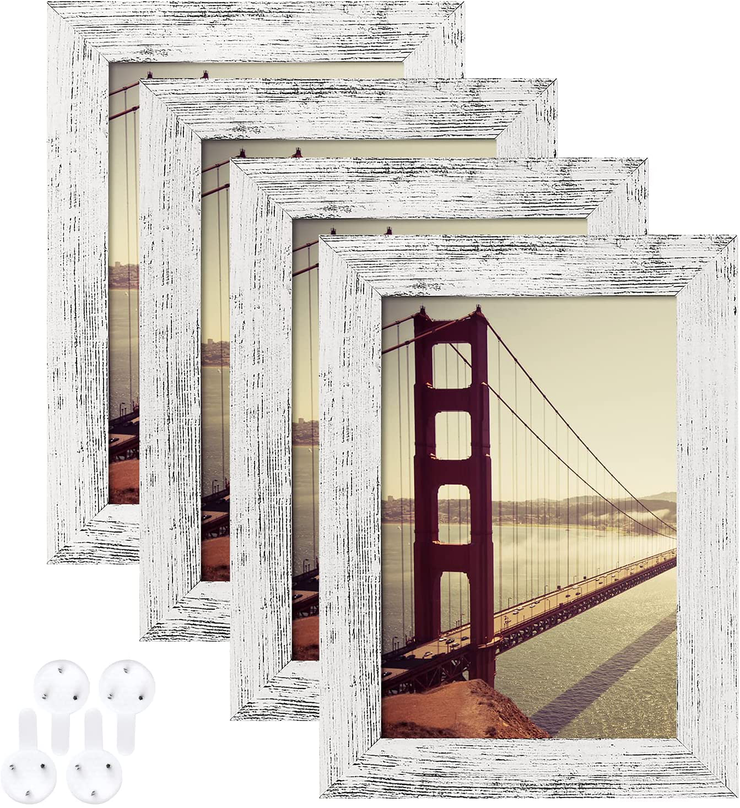 BAIJIALI 11x14 Picture Frame Rustic Brown Wood Pattern Set of 4 with Tempered Glass,Display Pictures 8x10 with Mat or 11x14 Without Mat, Horizontal and Vertical Formats for Wall