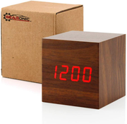 GEARONIC TM Wooden Alarm Clock Wood LED Square Cube Digital Thermometer Timer Calendar Brighter LED - Bamboo