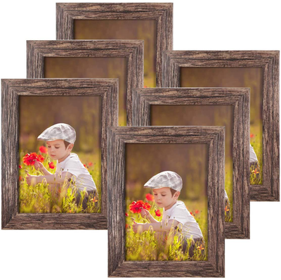 Q.Hou 5x7 Picture Frame Wood Pattern Rustic Brown Photo Frames Packs 4 with High Definition Glass for Tabletop or Wall Decor (QH-PF5X7-BR)