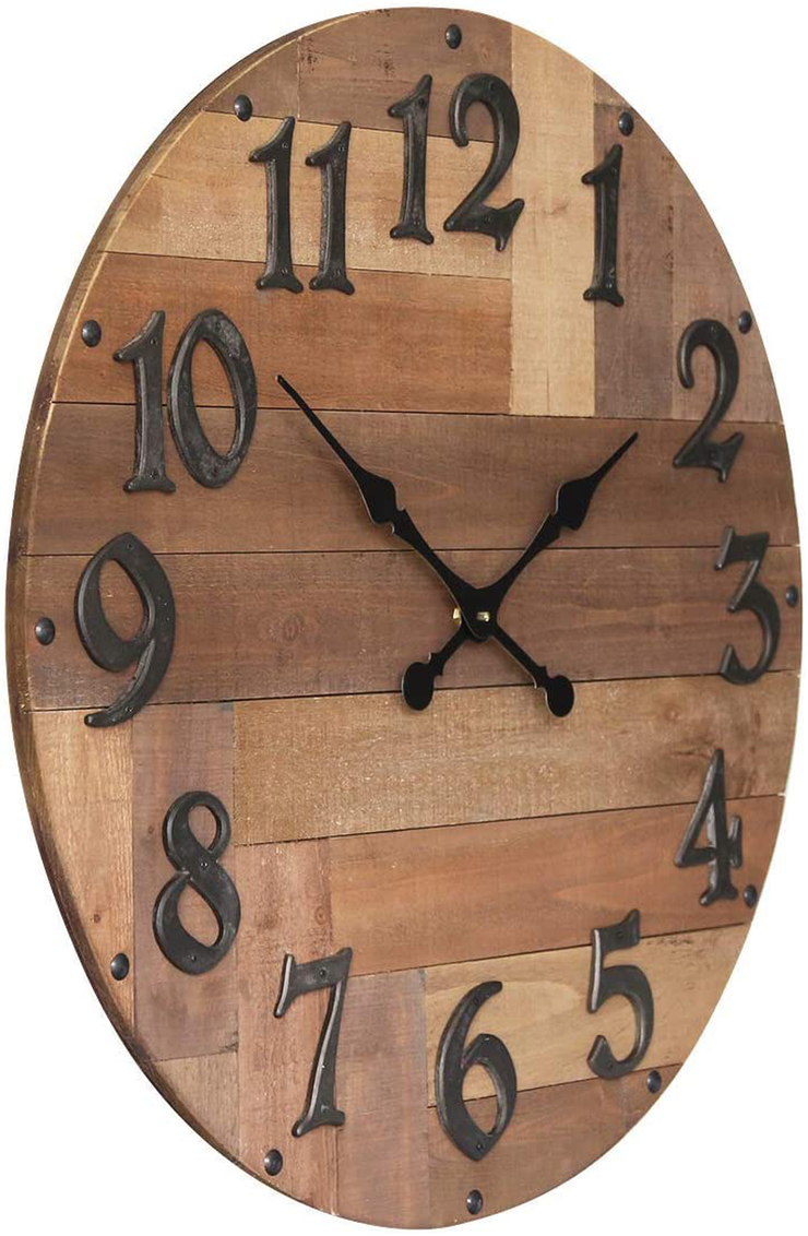 NIKKY HOME Farmhouse Large Wood Wall Clock - 30 Inch Battery Operated Silent Non Ticking Rustic Outdoor Wooden Clock Home Decor for Kitchen, Living Room, Bedroom, Office