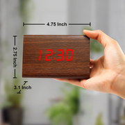 GEARONIC TM Modern Triangle Wood Wooden Alarm Digital Desk Clock Thermometer Classical Timer Calendar Updated 2018 Brighter LED-Brown