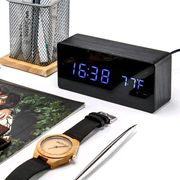OCT17 Wooden Alarm Clock Mirror Screen Digital Adjustable Digital Clocks LED Voice Control Display Time Date Wood Modern Office Home