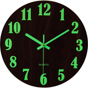 Jomparis 12" Night Light Function Wooden Round Wall Clock Vintage Rustic Country Tuscan Style for Kitchen Bedroom Office Home Silent & Non-Ticking Large Numbers Battery Operated Indoor Clocks