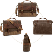 Kattee Leather Canvas Messenger Bag Briefcase Retro Satchel Shoulder Bag for Men
