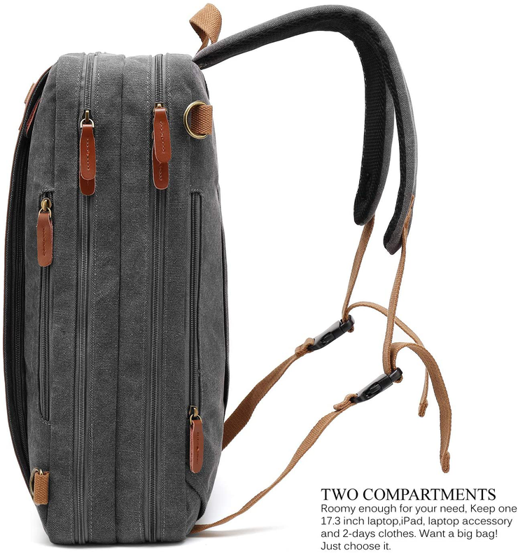 CoolBELL Convertible Backpack Shoulder Bag Messenger Bag Laptop Case Business Briefcase Leisure Handbag Multi-Functional Travel Rucksack Fits 17.3 Inch Laptop for Men/Women (Canvas Dark Grey)