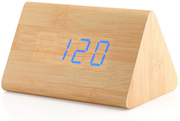 GEARONIC TM Modern Triangle Wood Clock Digital LED Wooden Alarm Clocks Digital Desk Thermometer Classical Timer Calendar - Bamboo
