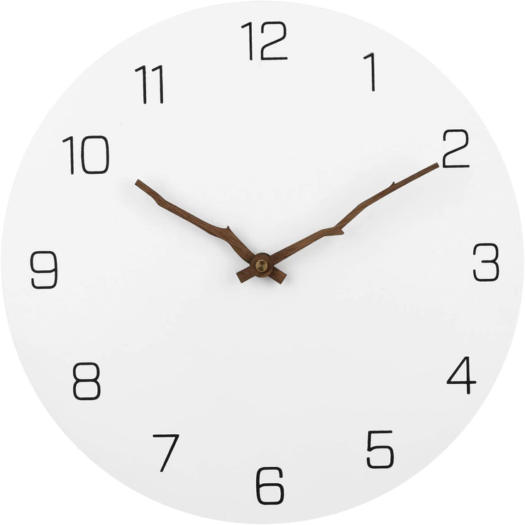 JoFomp Modern Simple Wooden Wall Clock, White 12 inch Round Silent Non-Ticking Quartz Decorative Battery Operated Wall Clock for Kitchen Living Room Home Office School (White, 12 inch)