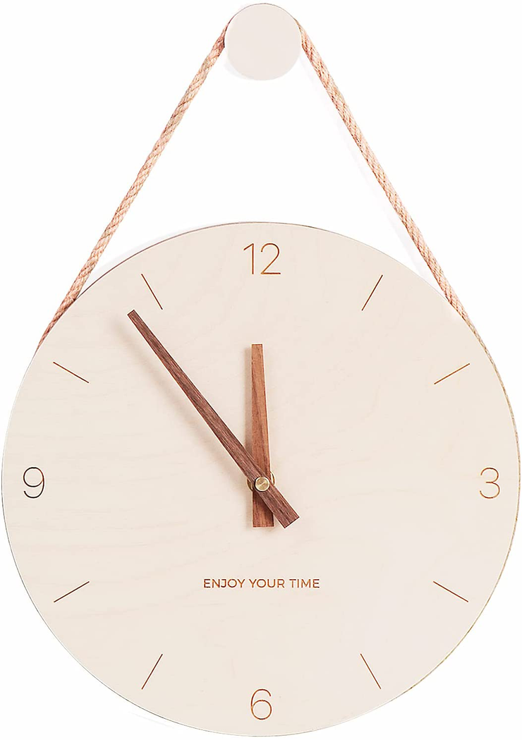 DAWNDEW Wall Clock Wood 10 Inch Silent Wall Clock Decorative Operated Non Ticking Analog Retro Fashion Clock for Living Room/Kitchen/School/Office/Bedroom