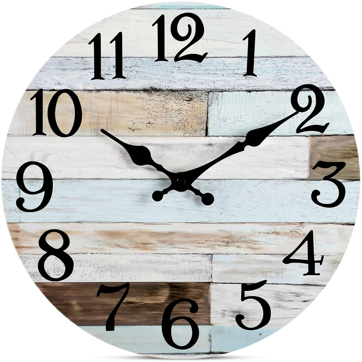 Wall Clock - 10 Inch Silent Non-Ticking Wooden Wall Clocks Battery Operated - Country Retro Rustic Style Decorative for Living Room Kitchen Home Bathroom Bedroom