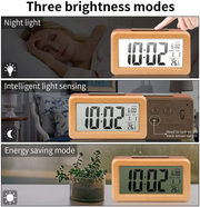 OURISE Wooden Large LED Digital Alarm Clock, Smart Sensor Night Light with Snooze, Date, Temperature, 12/24Hr Switchable,Easy to Use,Solid Wood Shell, for Bedrooms and Travel,Battery Operated
