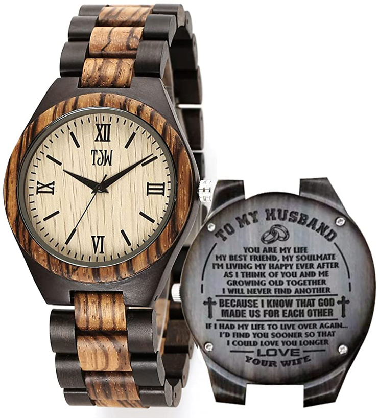 TJW Mens Wooden Watches Analog Quartz Handmade Casual Wood Wrist Watch for Men 6006…