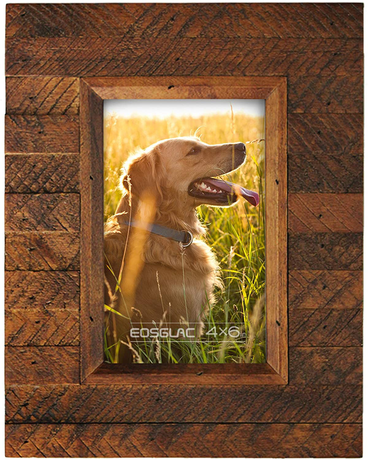 Eosglac Wooden Picture Frame 8x10 inch, Wood Plank Design with Rustic Brown Finish, Wall Mounting or Tabletop Display, Handmade Photo Frame