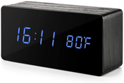 OCT17 Wooden Alarm Clock Mirror Screen Digital Adjustable Digital Clocks LED Voice Control Display Time Date Wood Modern Office Home