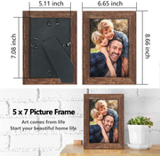 ZIRANLING 5X7 Picture Frame Wood Rustic Brown Set with High Definition Glass for Table Top and Wall Mounting Display(ZRL-5x7-6RB)