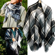 Oct17 Plaid Scarfs for Women Pashmina Tartan Wrap Large Warm Blanket Soft Shawl Checked Winter Fall Scarfs Scarves for Woman