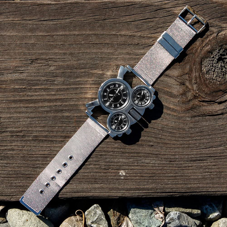 Oct17 Men's Military Quartz Analog Wrist Watch Stainless-Steel Metal Mesh Clock Strap Durable Sub Dials Multi Time Zone Chronograph for Man Oversize Gunmetal